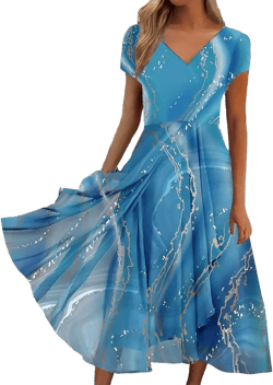 Rvidbe Formal Dresses for Women Wedding Guest, Women's Casual Dresses Cotton, Maxi Dress for Women Summer, Women's Boho Short Sleeve V-Neck Pocket Dress Casual Print Long Dress Spring Dresses