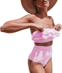 Striped Bandeau High-Waist Ruffle Bikini Set