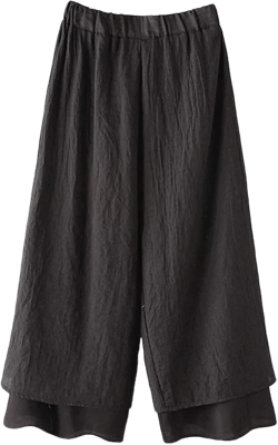 LaovanIn Women's Wide Leg Capri Pants Cotton Cropped Palazzo Trousers Culottes XX-Large Black