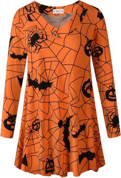 LARACE Women Plus Size Tunic Tops Long Sleeve V Neck Blouse Loose Swing Basic Flowy T Shirt for Leggings Flower58_halloween 5X