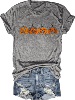 Halloween Pumpkin Shirts Women Fall T-Shirts Cute Autumn Graphic Tees Thanksgiving Tops XX-Large Four Pumpkin