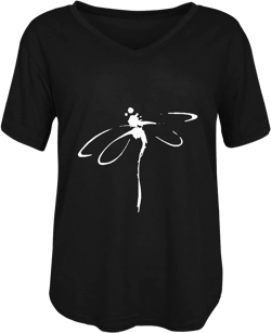 Women's Dragonfly T Shirts Vintage Graphic Tees Loose Summer Plus Size Printed Short Sleeve Retro V Neck Blouse Tops Black
