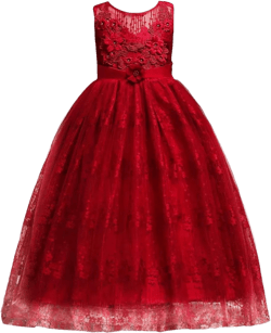 HIHCBF Girl's Pageant Birthday Party Princess Dress Vintage Floral Embroidery Lace Tulle Maxi Wedding Evening Dance Prom 11-12 Years Deep Red