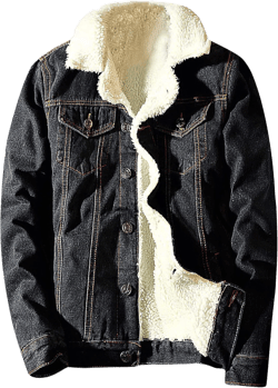 Springrain Men's Sherpa Fleece Lined Denim Jacket Warm Winter Trucker Jacket Cowboy Jean Jacket X-Large Black