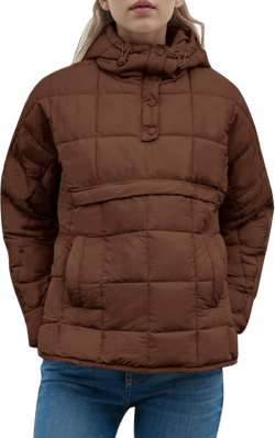 Flygo Womens Oversized Puffer Jacket Packable Quilted Pullover Jackets Hoodies Lightweight Padded Down Coat Large Brown