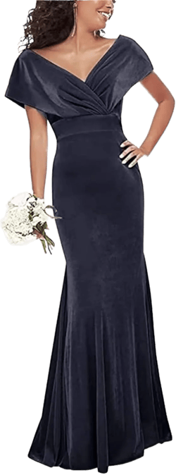 Velvet Bridesmaid Dresses for Women Long Off Shoulder Mermaid Maxi Formal Evening Party Gown 6 Navy Blue