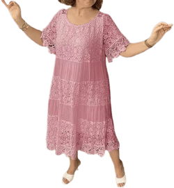 Women's Plus Size Boho Midi Floral Lace Flowy Bohemian Dresses V Neck Party Wedding Guest Long Maxi Dress Light Pink Small