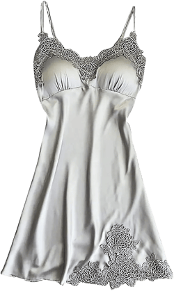 Satin Lingerie Nightgown for Women Lace Chemise Sleepwear Lingerie Silk Slip Dress Sexy V-Neck Nightwear Large Silver