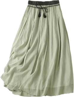 IDEALSANXUN Linen Skirts for Women Casual Lightweight 2024 Summer Vintage A Line Drawstring Elastic High Waist Midi Skirts
