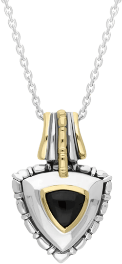 Sterling Silver Whitby Jet Ornate Triangle Necklace D