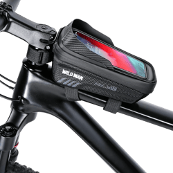 WILD MAN 1L Waterproof Bike Frame Bag Touch Screen Bike Front Tube Bag for Mountain Road Bike MTB Cycling(E12,Black)