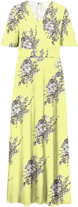 Plus Size Wedding Guest Dress for Curvy Women 2024 Summer Casual Boho Floral Maxi Wrap Dress Empire Waist with Pocket 5X-Large 01-yellow