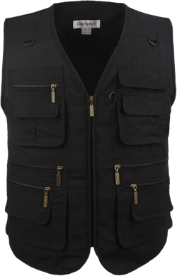 Men's Stone Washed Denim Multi-pocketed Fishing Work Outerwear Vest Small Pure Black