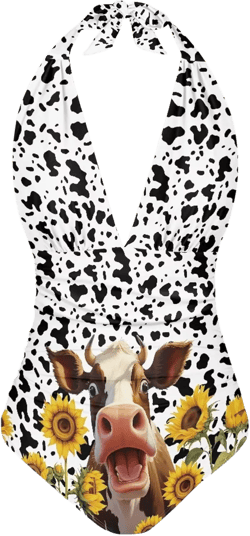 GETELINSENG Animals Pattern Women Halter One-Piece Swimsuit, Deep V Neck Slimming Tummy Control Bathing Suits at Amazon Women’s Clothing store