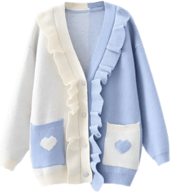 Womens Sweater Cardigan with Heart Pockets Ruffle V Neck Button Down Soft Open Front Trendy Casual Chunky Knit Cardigans Medium Blue