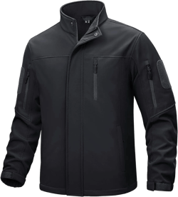 TACVASEN Men's Tactical Softshell Jacket Fleece Lined Water Resistant Windbreaker Military Lightweight Coat for Hiking Black Large