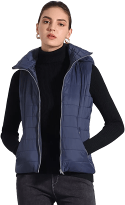 Allegra K Women's Zip-Up Sleeveless Winter Hoodie Quilted Jacket Navy Blue Large