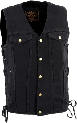 Milwaukee Leather DM1360 Men's Classic Black Denim Motorcycle Biker Riders Vest w/Adjustable Side Laces - 6X-Large