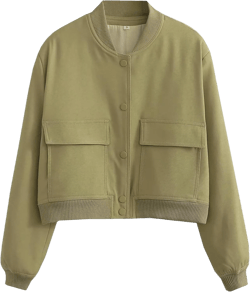 Women's Bomber Jacket With Buttons Casual Varsity Jacket Baseball Jacket Long Sleeve With Pockets