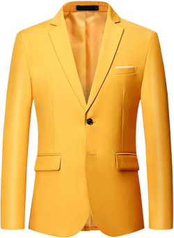 Mens Slim Fit Blazer Jacket Two-Button Notched Lapel Casual Suit Jacket Small Yellow