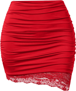 YMDUCH Women's Casual High Waist Stretchy Ruched Bodycon Lace Mini Short Skirts X-Large Red