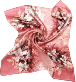 Shanlin Unisex 100% Mulberry Silk Square Scarf in Gift Box (21”x21”) Lilies-pink