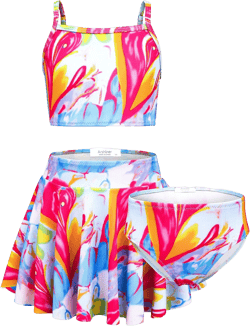 Arshiner Girls 3 Piece Swimsuit for Teen Girl Tankini Swimsuits Bathing Suit Beach Floral Bikini Swimwear with Skirt 5-6 Years Colorful - Painting