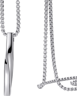 Stainless Steel Pendant Necklace for Men and Women, Unisex Twisted Cube Bar Pendant with Link Chain Silver Pendant with 24" Chain