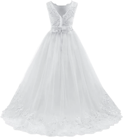 Abaowedding Flower Girl Dresses First Communion Dresses Girl Pageant Dresses Long Lace Sequin Girl Dresses Ball Gown 6 White