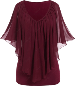 ROSE GAL Rosegal Plus Size Women Chiffon Mesh Blouses Flowy Poncho Tops Dressy Shirts Elegant Poncho Blouse Top