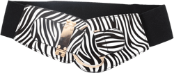Women Wide Stretch Belt Hip High Waist Faux Leather Metal Hook Buckle L XL Black Zebra Print