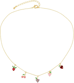 Dainty Cute Fresh Fruit Choker for Women 14K Gold Plated Chain Cubic Zircon Cherry Pineapple Strawberry Colorful Crystal Pendant Necklace for Women Jewelry-A mix: Clothing, Shoes & Jewelry