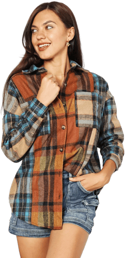 Plaid Curved Hem Shirt Jacket with Breast Pockets