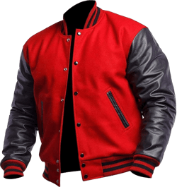 Mens Red & Black Varsity Jacket - High School College Letterman Baseball Bomber Jackets Wool + Faux Leather
