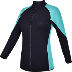 Women Wetsuit Top Swim Jacket Mens Youth Wet Suit Shirt 2mm Neoprene Thermal Swimsuit Front Zip Long Sleeve Cold Water Keep Warm Snorkeling Diving Surfing