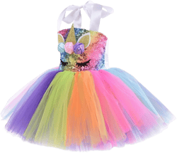 Rainbow Sequin Unicorn Kids Dress Up Costumes Princess  Dresses