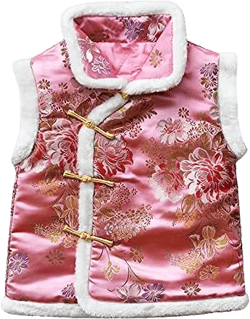 Girl Vest Coat Fleece Quilted Chinese New Year Kids Outfits Traditional Tang Tank Tops XX-Large Pink