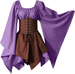 Women's Medieval Renaissance Costume Fairy Irish Victorian Gothic Dress Vintage Cosplay Lace Up Corset Dress XX-Large Purplebrown