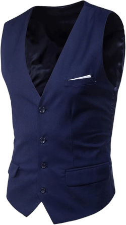 DGHM-JLMY Men's Slim V-Neck British Business Vest Classic Formal Dress Vest Fit Sleeveless Jacket Vest Waistcoat Large Navy Blue