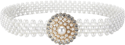 ABJFJE Elastic Pearl Belts for Women Rhinestone Crystal Wedding Bridal Ladies Belt Jewelry Accessory for Women Girls