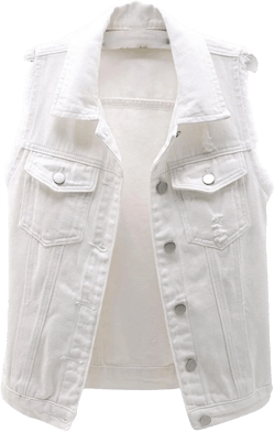 VIEWON Women's Casual Denim Waistcoat Frayed Sleeveless Ripped Jacket Vest with Pockets X-Small White