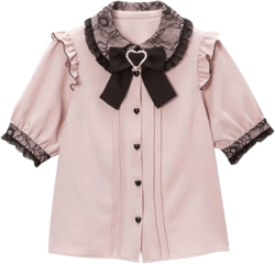 Women Lolita Blouse Teen Lace Short Puff Sleeve Shirt Peter Pan Collar Gothic Kawaii Vintage Ruffle Top with Bow XX-Large Pink