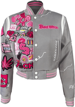 Varsity Jacket Women Print Vintage Patches Letterman Cropped Bomber Jacket Lightweight Dressy Cute Coat
