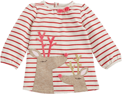 Mud Pie Girls Christmas Holiday Red Striped Reindeer Applique Dress