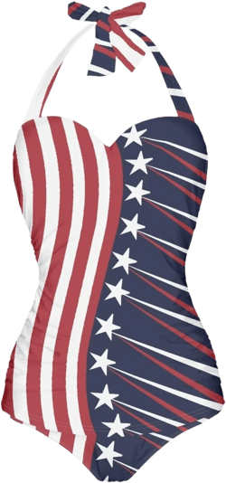 Women Swimsuit Bikini Set Sexy V-Neck High Waist Plus Size Swimwear Bathing Suits XX-Large Patriotic Flag Star