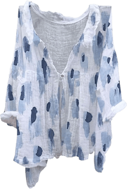 Linen Tops for Women Button Long Sleeve Floral Printed Boho Shirts Loose Casual Collared Shirt Summer Tee Blouses A5 Light Blue 5X-Large