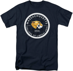 LOGOVISION Official Collegiate Distressed Plaid Badge Short Sleeve Unisex for Men & Women Cotton T Shirt Collection 3 XX-Large Massachusetts College of Liberal Arts