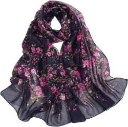 Women's Chiffon Scarf Lightweight Scarves Fashion Floral Print Scarfs Shawl for Ladies and Girls