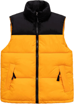 Men's Padded Stand Collar Vest Winter Outerwear Outdoor Quilted Vest Casual Color Block Warm Sleeveless Jacket 4X-Large Yellow