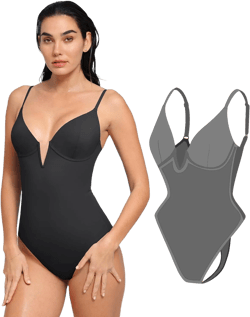 Popilush Swimsuit One Piece Deep V Neck Bathing Suit Tummy Control Bodysuit Swimwear with Adjustable Strap Black Large